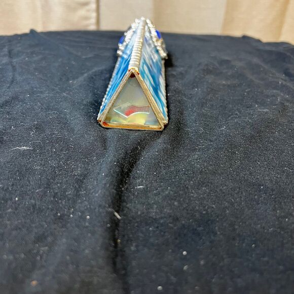 Stained blue glass kaleidoscope with embellishments signed handmade - Picture 5 of 10